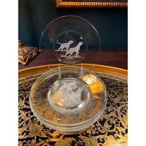 Vintage Etched Glass Hunting Plates - Mid-Century Rustic Lodge Decor